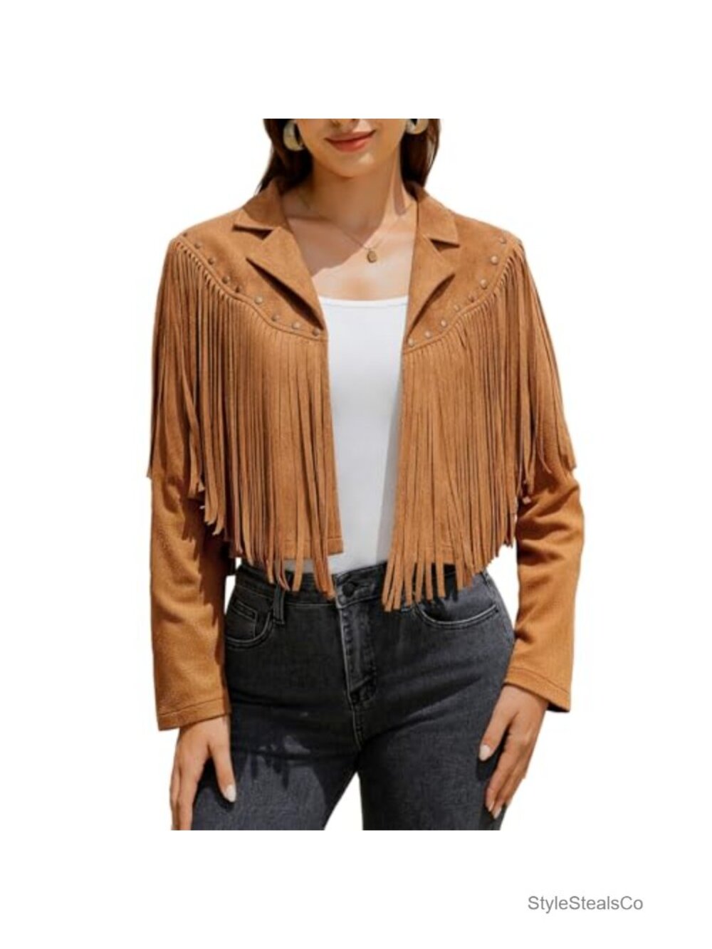 Faux Suede Leather Fringe Jacket Cropped Western Coat